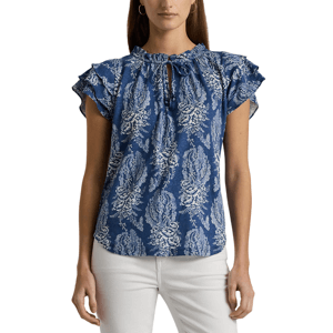 Lauren Ralph Lauren Floral Linen-Blend Jersey Tie-Neck Top